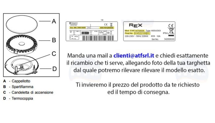 istruzioni ordine ricambi piano cottura gas