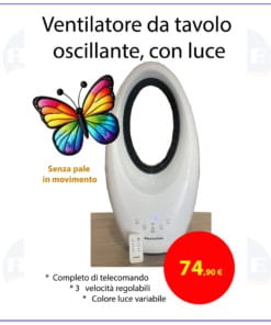ventilatore da tavolo senza pale , oscillante e con telecomando