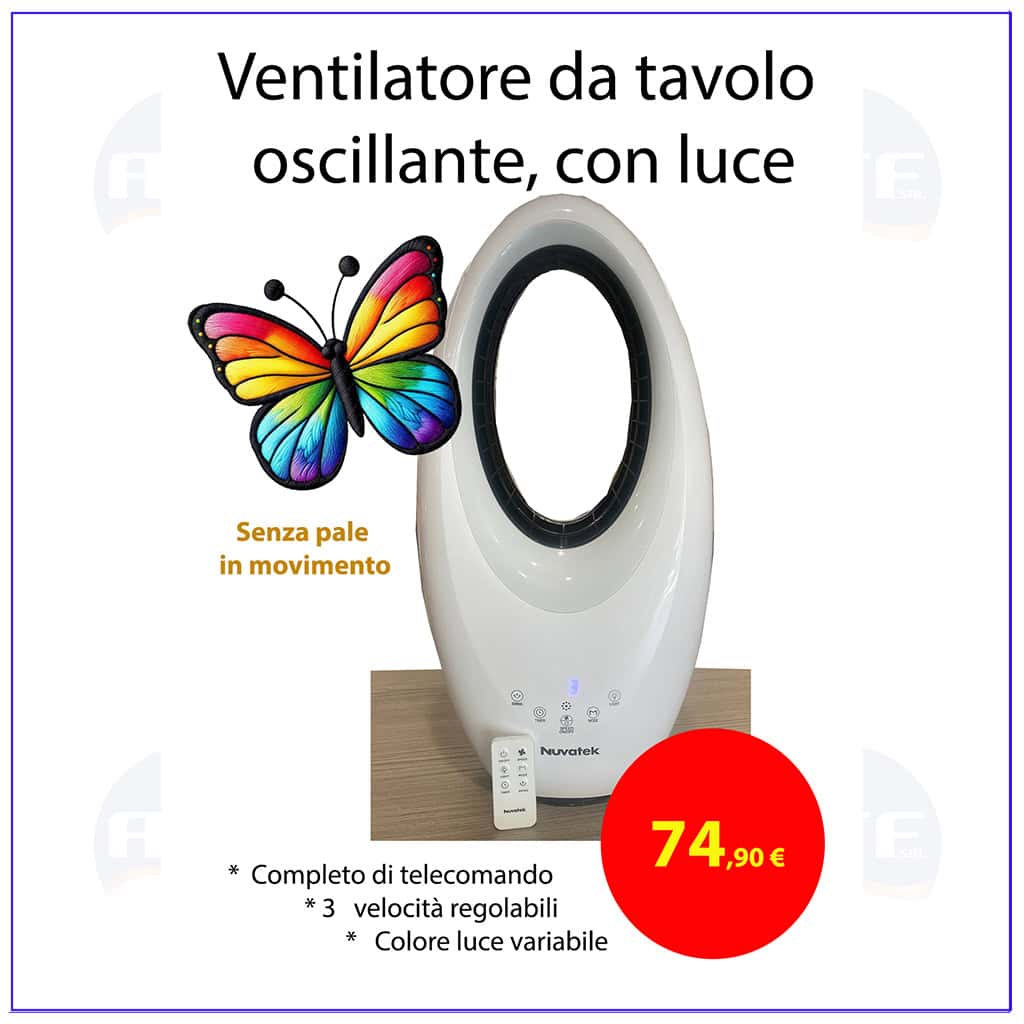 ventilatore da tavolo senza pale , oscillante e con telecomando