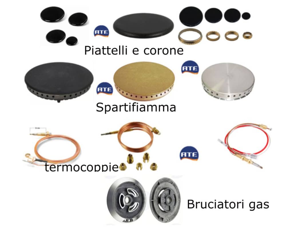 parti di ricambio per cucine a gas piattelli bruciatori, termocoppie corone spartifiamma
